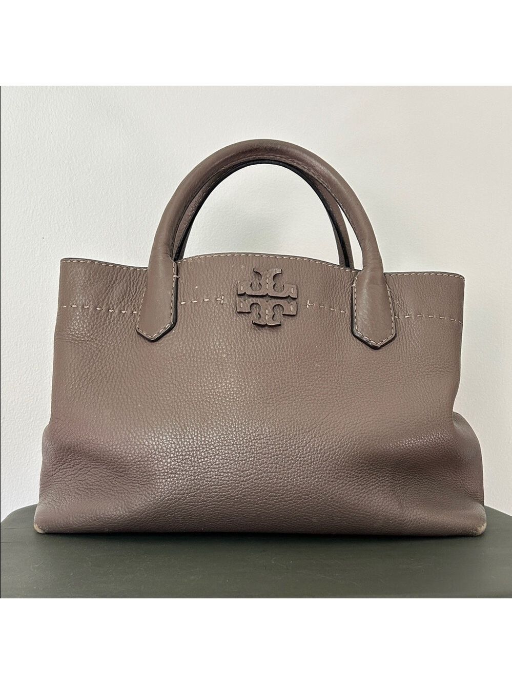 Tory Burch Pebbled McGraw Triple Compartment Leather Tote